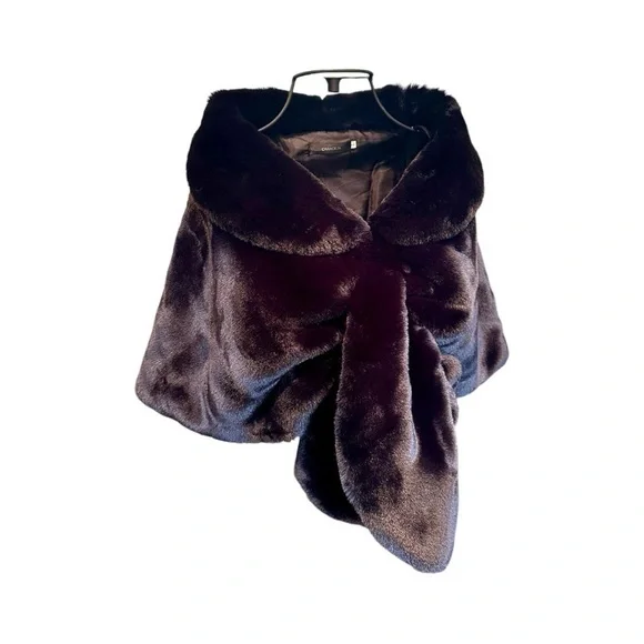 CARACILIA, WOMENS, BLACK, LUXURY FAUX FUR, SHAWL/WRAP. SIZE L